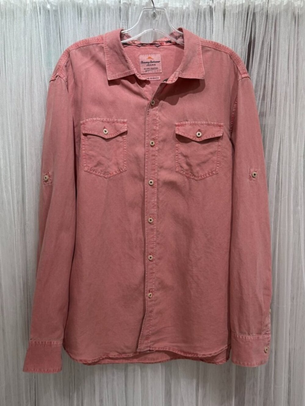 Tommy Bahama Jeans Island Crafted Linen Lyocell Button Front Shirt Mens L Resort